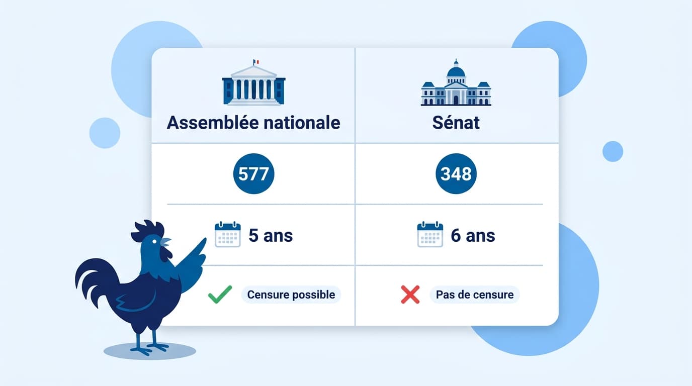 Tableau comparatif entre l'Assemblée nationale et le Sénat
