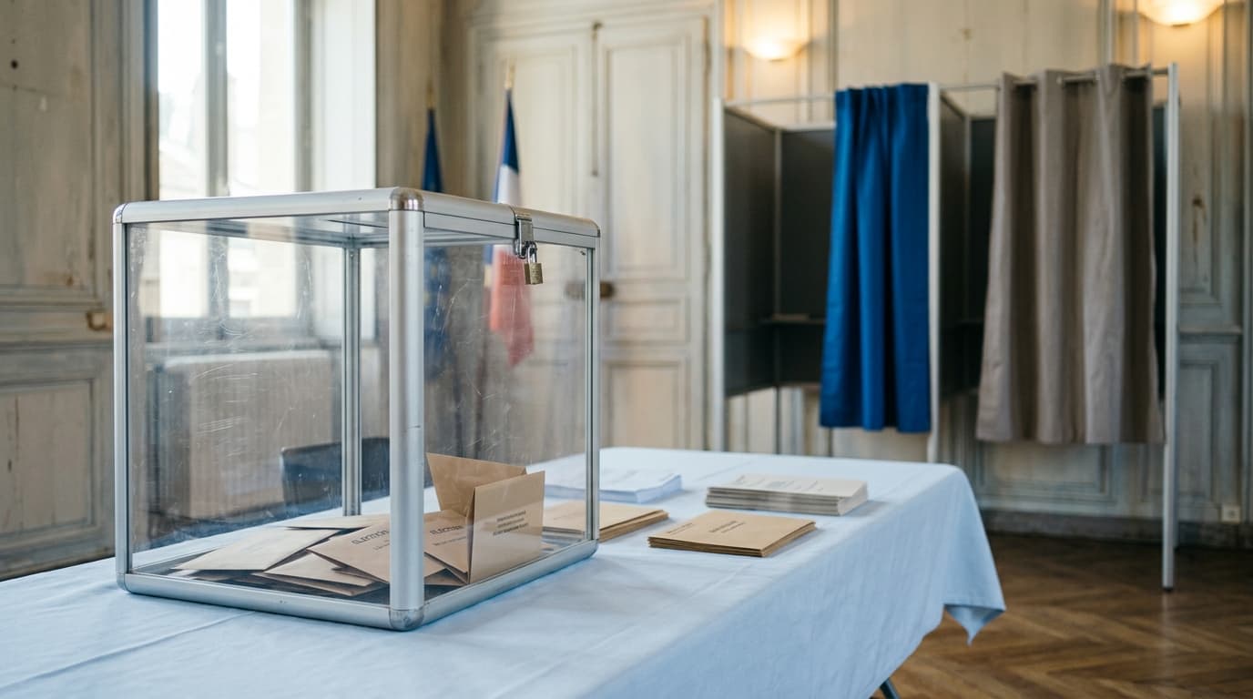 Élections municipales dans un bureau de vote en mairie