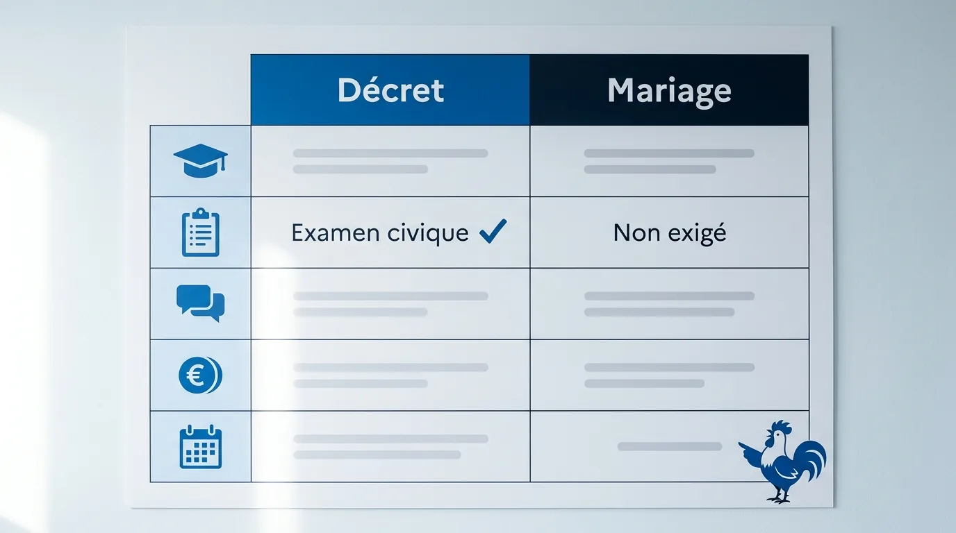 Comparatif naturalisation par décret et par mariage